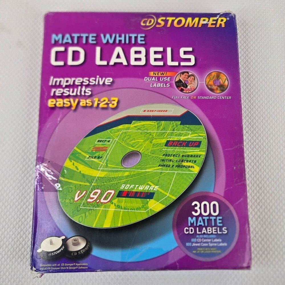 Vintage CD Stomper Matte White CD Labels 300 Pack For Inkjet & Laser Printers
